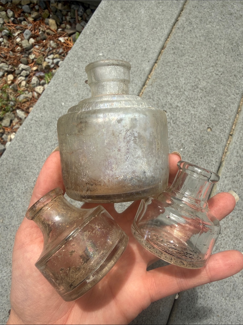 Antique vintage inkwells clear glass bottles